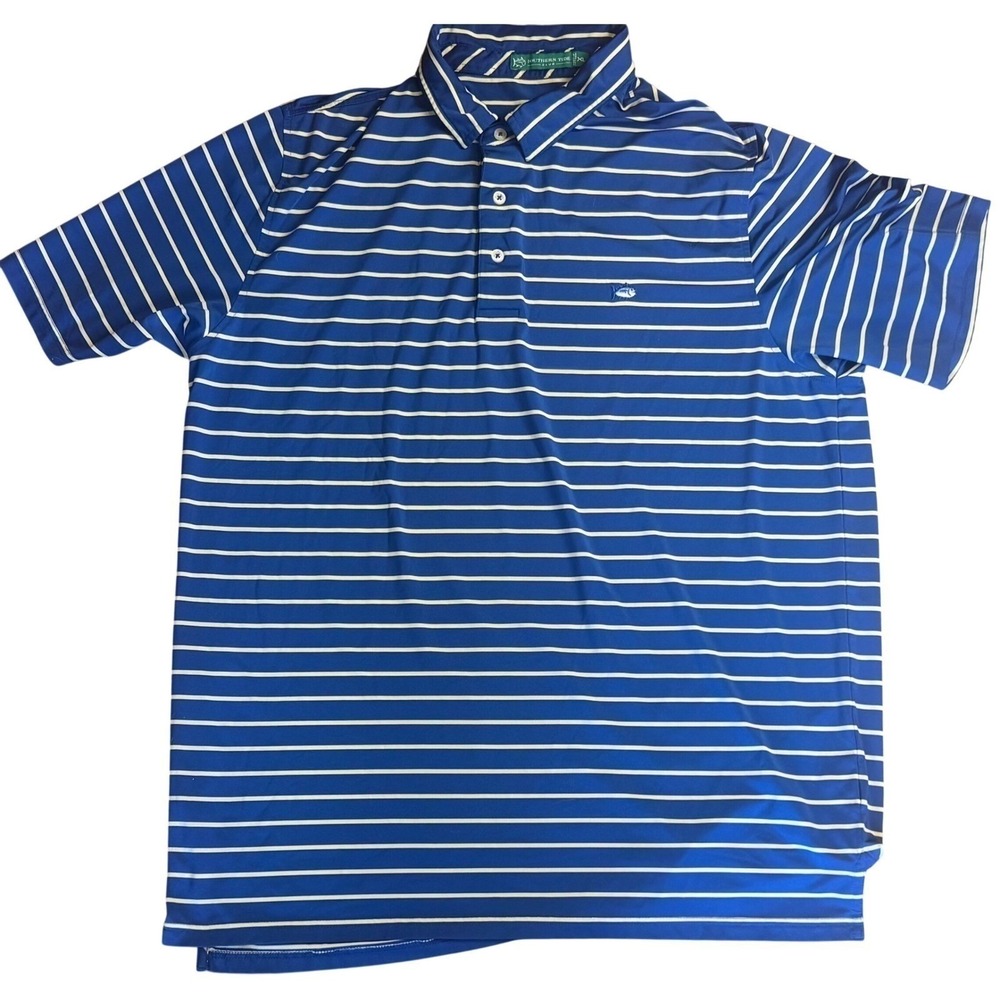 Southern Tide Club Mens XL Blue Striped Performance Short Sleeve Polo Shirt